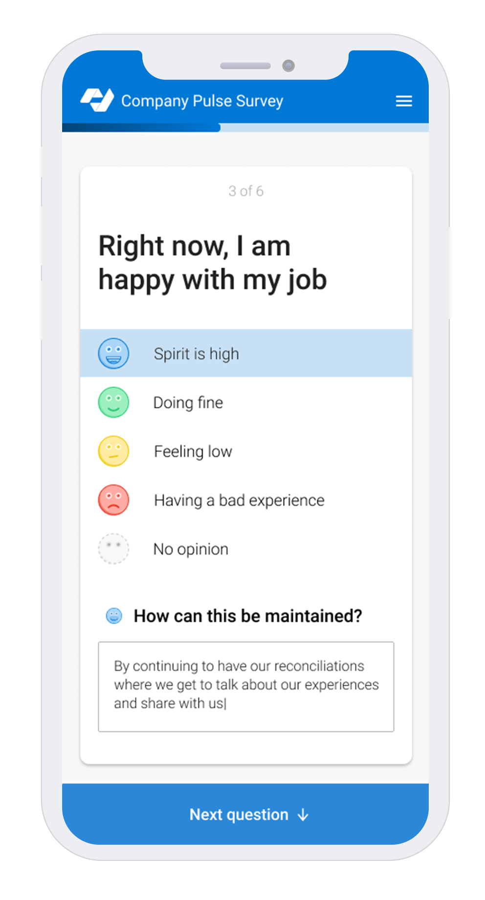 app-iphone-mockup english populum pulse survey on an iphone