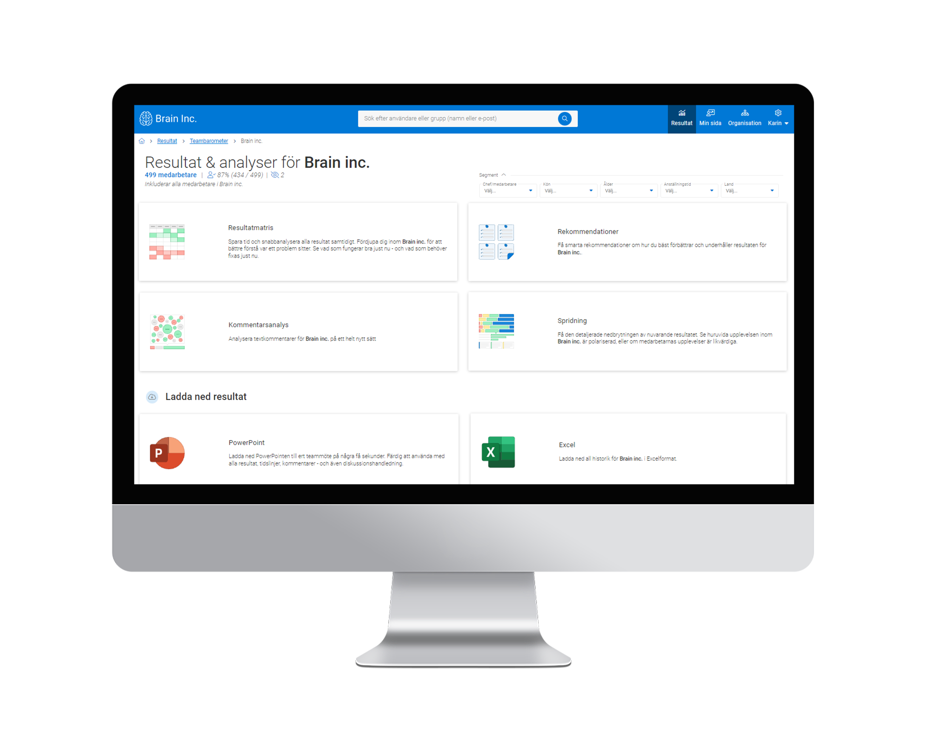 Screenshot over the Analytic hub 